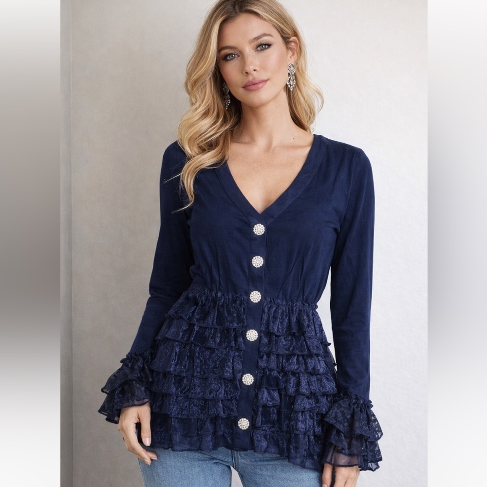 Los Angeles boutique button sweater boho Victorian ruffle classic casual y2k